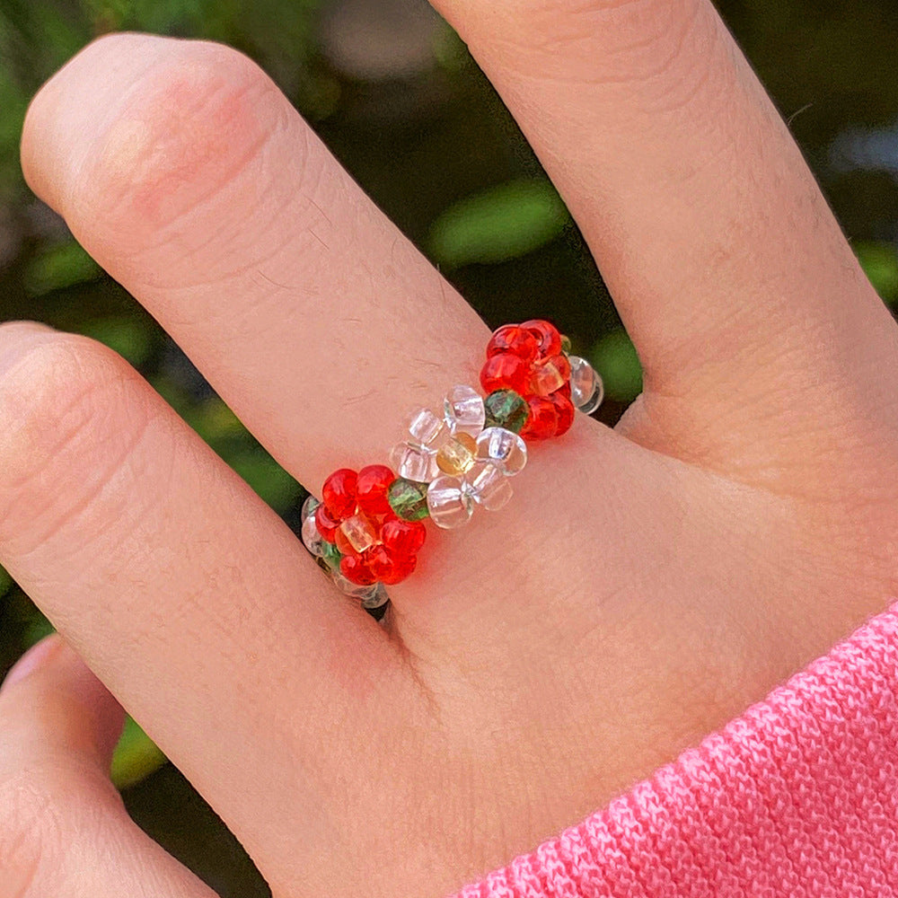 European And American Ins Style Creative Stretch Crystal Beads Ring Internet Celebrity
