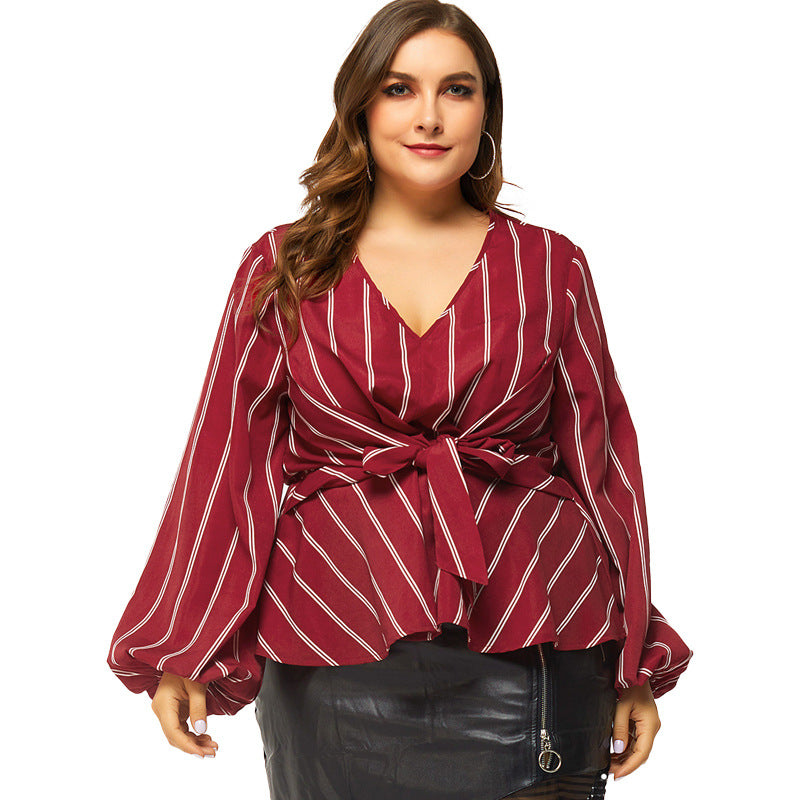 Long-sleeved V-neck Slim-fit Blouse