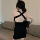 Cross Backless Halter Vest Skirt