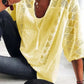 Lace Stitching U-neck 3 4 Sleeve T-shirt