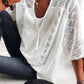 Lace Stitching U-neck 3 4 Sleeve T-shirt