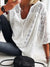 Lace Stitching U-neck 3 4 Sleeve T-shirt