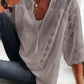 Lace Stitching U-neck 3 4 Sleeve T-shirt