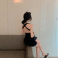 Cross Backless Halter Vest Skirt