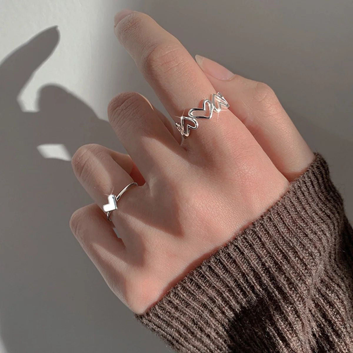 Women's Vintage Heart Opening Adjustable Ring Set