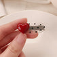 Red Stereo Love Heart-shaped Hairpin French Retro Dots Willow Leaf Clip