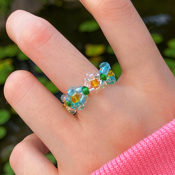 European And American Ins Style Creative Stretch Crystal Beads Ring Internet Celebrity