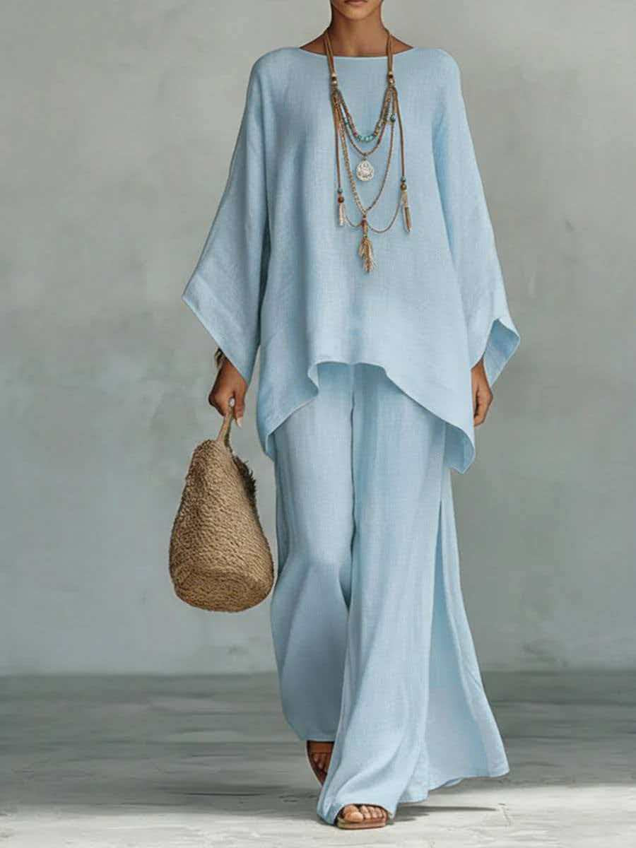 Womens Minimalist Relaxed-fit Top And Wide-leg Pants Set