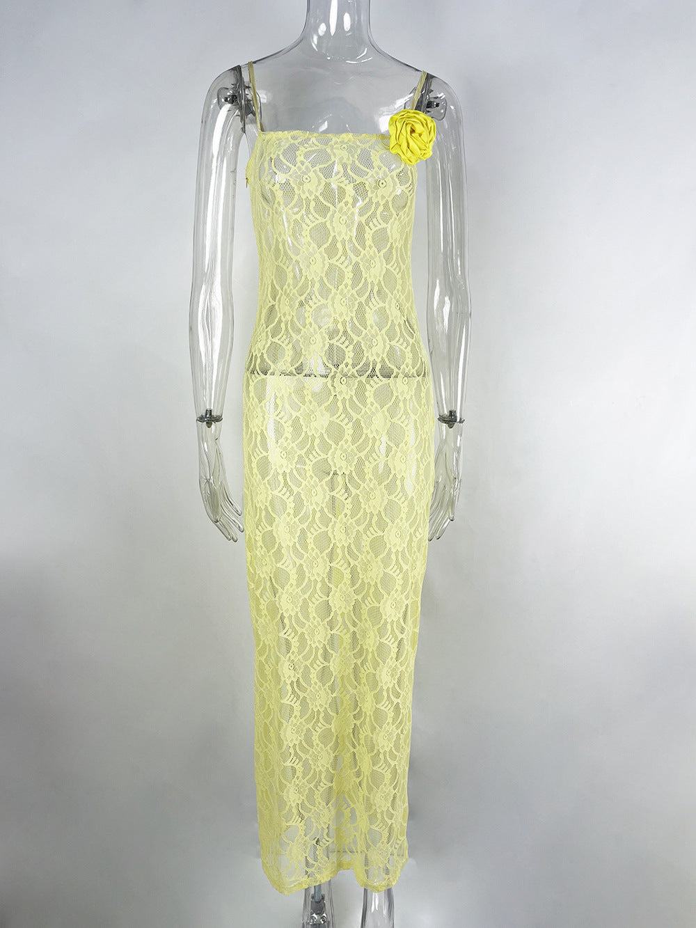 Sling Lace See-through Slim-fit Sheath Dress