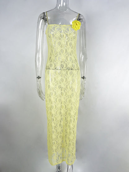 Sling Lace See-through Slim-fit Sheath Dress