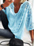 Lace Stitching U-neck 3 4 Sleeve T-shirt