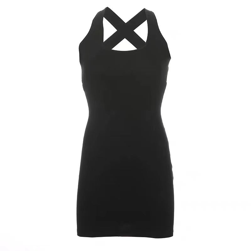 Cross Backless Halter Vest Skirt