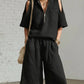 Womens Short-Sleeve Shirt And Shorts Loose Pants Two-Piece Set