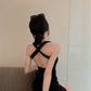 Cross Backless Halter Vest Skirt