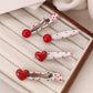 Red Stereo Love Heart-shaped Hairpin French Retro Dots Willow Leaf Clip