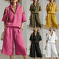 Womens Short-Sleeve Shirt And Shorts Loose Pants Two-Piece Set