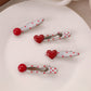 Red Stereo Love Heart-shaped Hairpin French Retro Dots Willow Leaf Clip