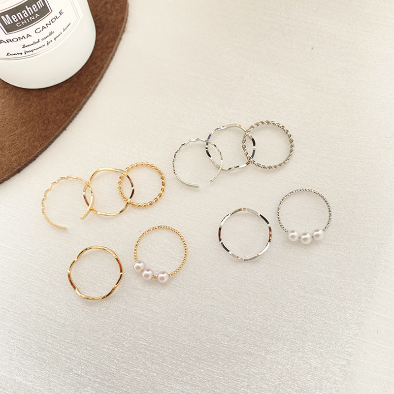 Five-piece Pearl Wavy Combination Ring