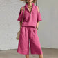 Womens Short-Sleeve Shirt And Shorts Loose Pants Two-Piece Set